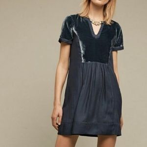 MAEVE ANTHROPOLOGY TEAL VELVET & VISCOSE SHORT SLEEVE TUNIC DRESD SZ XS